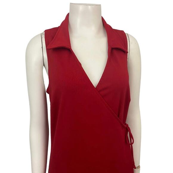 Vintage Y2K Red Sleeveless Short Wrap Dress / Medium * - Picture 2 of 4
